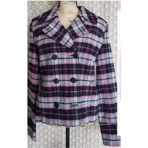 PINK Victoria's Secret Women's Pink Plaid Print Wool Blend Pea Coat SZ SMALL